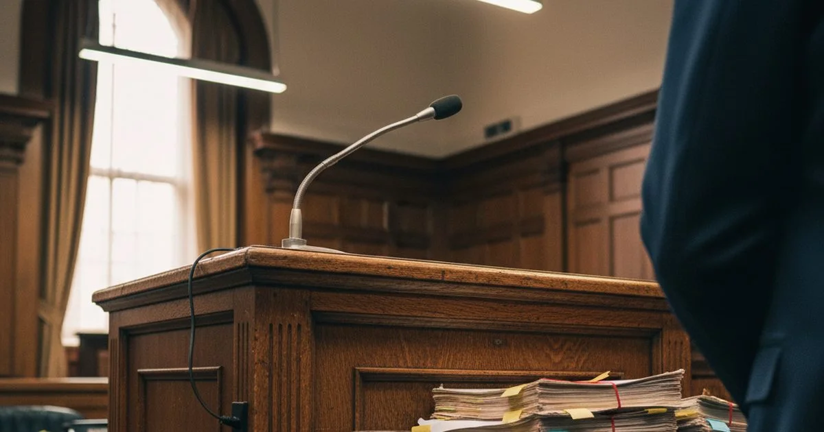 Expert witness stand in British courtroom
