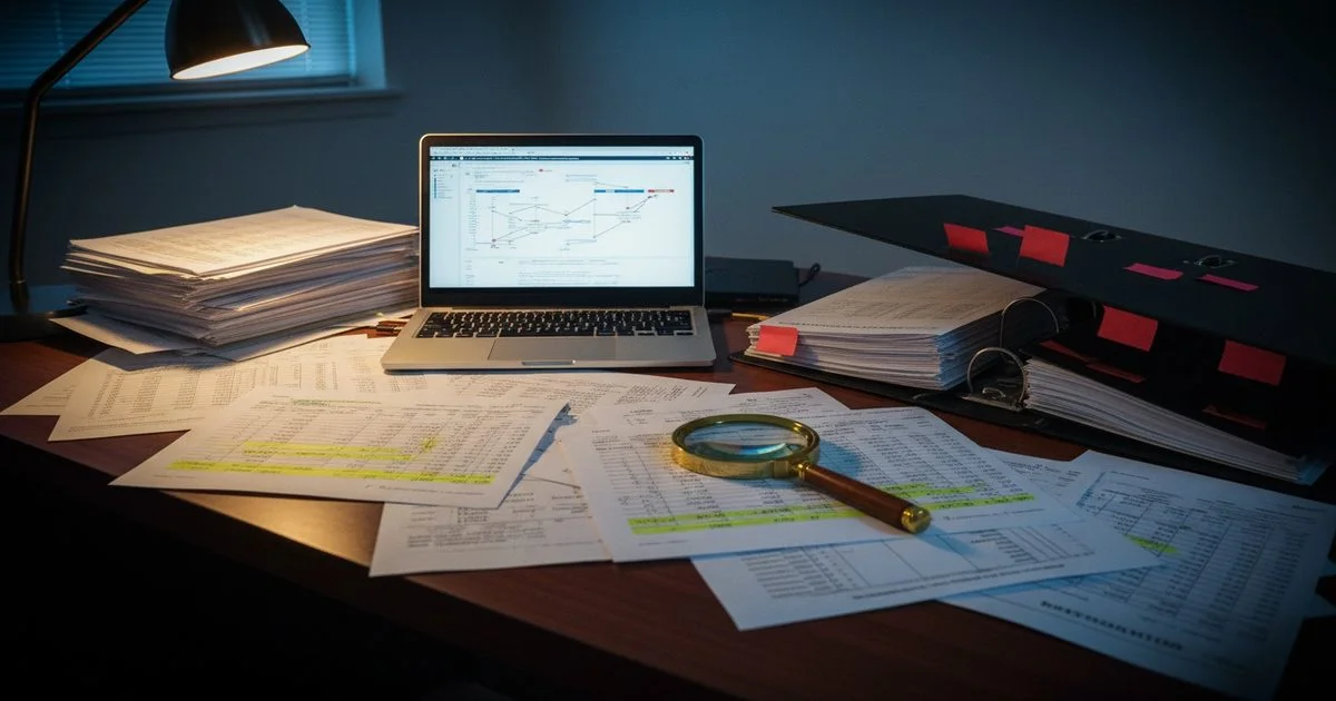Forensic accounting investigation with bank statements and evidence