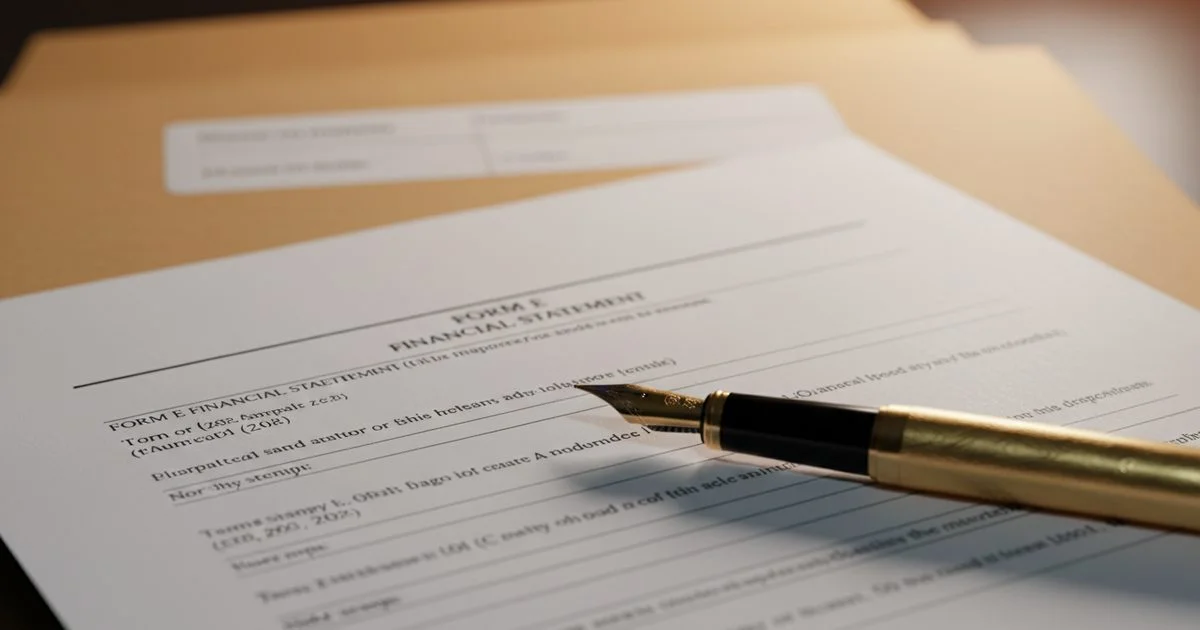 Form E financial statement for divorce proceedings