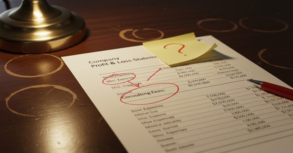 Financial statement with red flags circled for forensic review